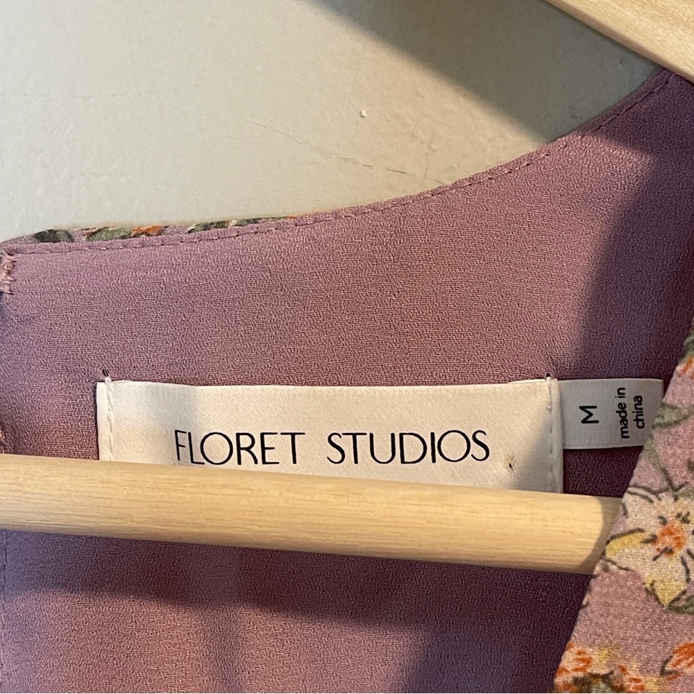 FLORET STUDIOS Tiered Ruffle Midi Dress in Lavender Multi Medium - Picture 10 of 11